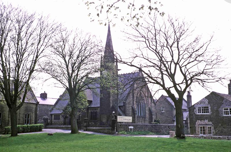 Methodist Church and The Green c1970.jpg - Methodist Church and The Green around 1970. Note the advertising sign for the "New Houses and Bungalows for Sale" in Chapel Walk,   and the modified windows to "Ivy End" cottage, on the right.